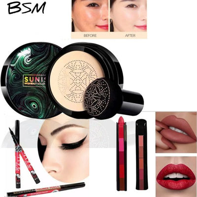 3 In 1 Makeup Deal Sunisa Foundation Base 20g Waterproof Mushroom Head Air Cushion Bb Cream Nude Liquid Foundations +yanqina 36h Liner + 5 In 1 Lipstick Pen (random Shades)