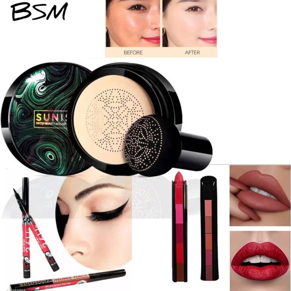 3 In 1 Makeup Deal Sunisa Foundation Base 20g Waterproof Mushroom Head Air Cushion Bb Cream Nude Liquid Foundations +yanqina 36h Liner + 5 In 1 Lipstick Pen (random Shades)